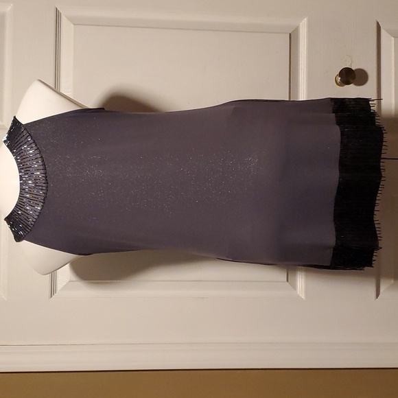 Express Women's Metallic Gray Beaded Shimmer Sleeveless Mini Dress - Size Small - Picture 8 of 11